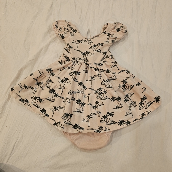 Janie and Jack The Everyday Puff Sleeve Dress Mauve Chalk Palm 18-24 months - Picture 2 of 7